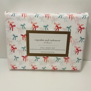 Cupcakes and Cashmere Home Twin Stripe Bows Full Size Sheet Set White Red Green
